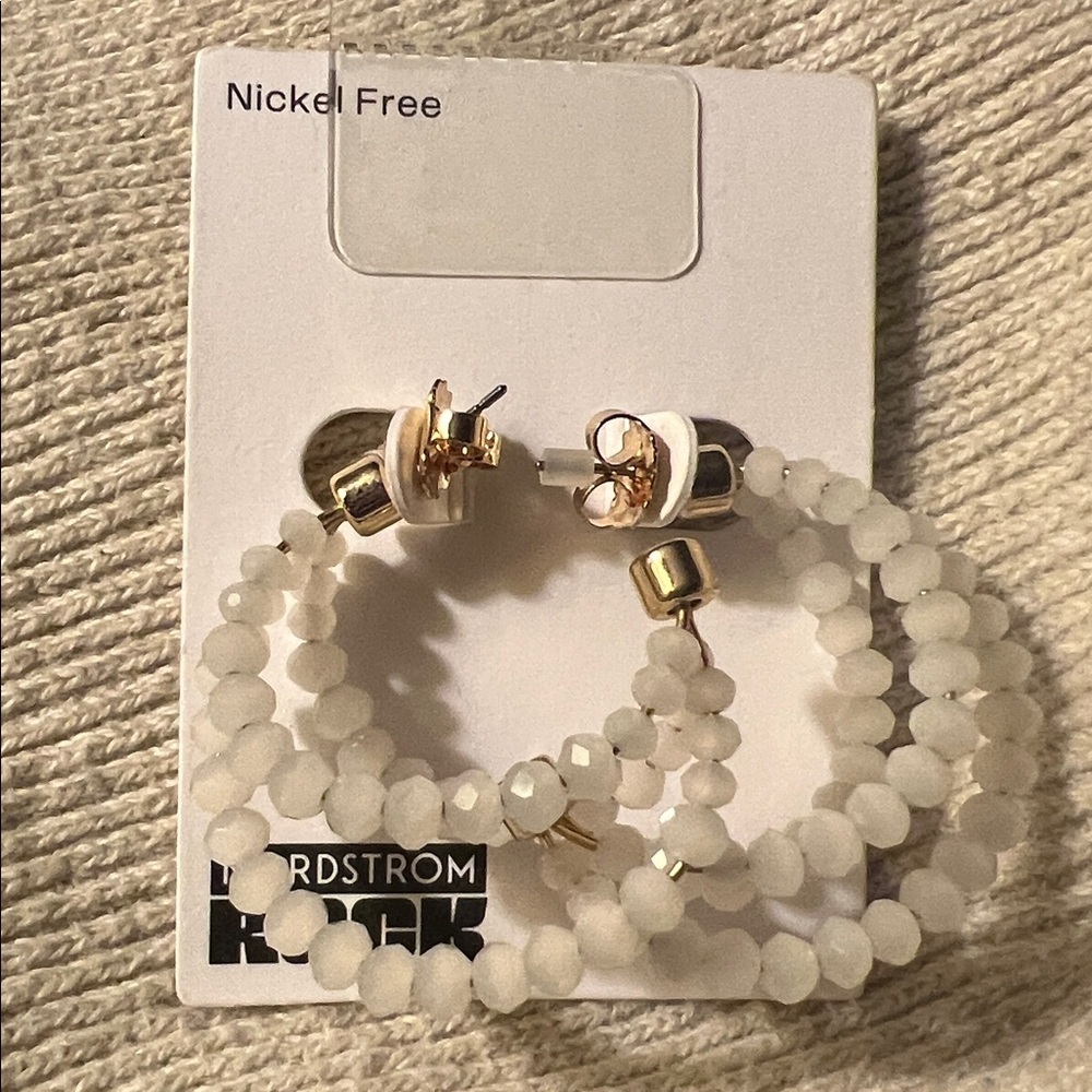 Nordstrom Gold and Cream Beaded Double Hoop Earrings::NWT:: - Picture 2 of 5